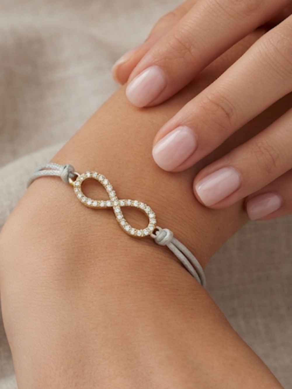 Crystal Infinity Cord Bracelet – Light Gray